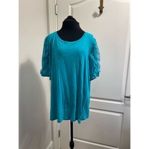 Cato Women's Blue Ruffle Sleeve Knit Top Size L Casual Blouse